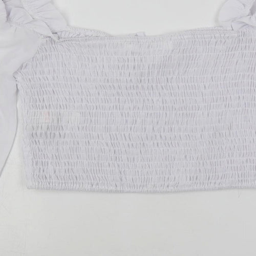 Missguided Womens White Polyester Cropped Blouse Size 12 Square Neck - Shirred