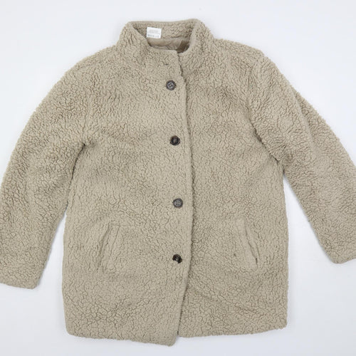 Anne de Lancay Womens Beige Overcoat Coat Size L Button - Teddy Style