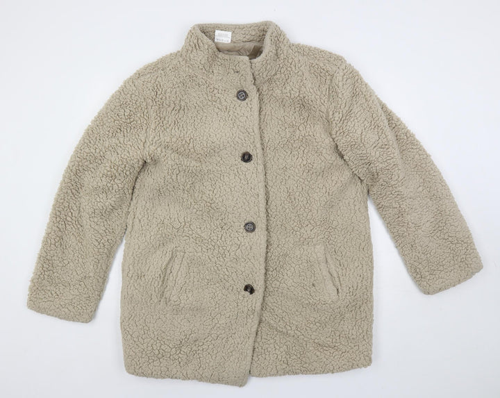 Anne de Lancay Womens Beige Overcoat Coat Size L Button - Teddy Style