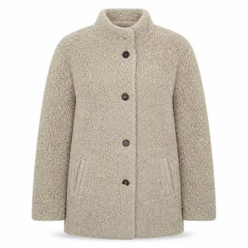 Anne de Lancay Womens Beige Overcoat Coat Size L Button - Teddy Style