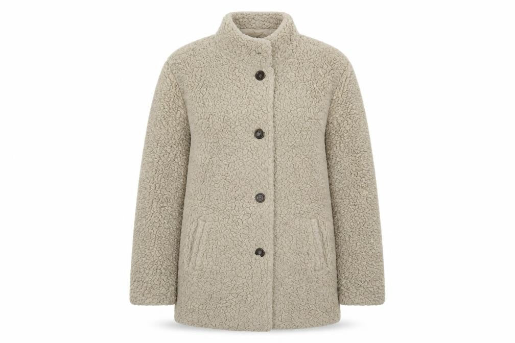 Anne de Lancay Womens Beige Overcoat Coat Size L Button - Teddy Style