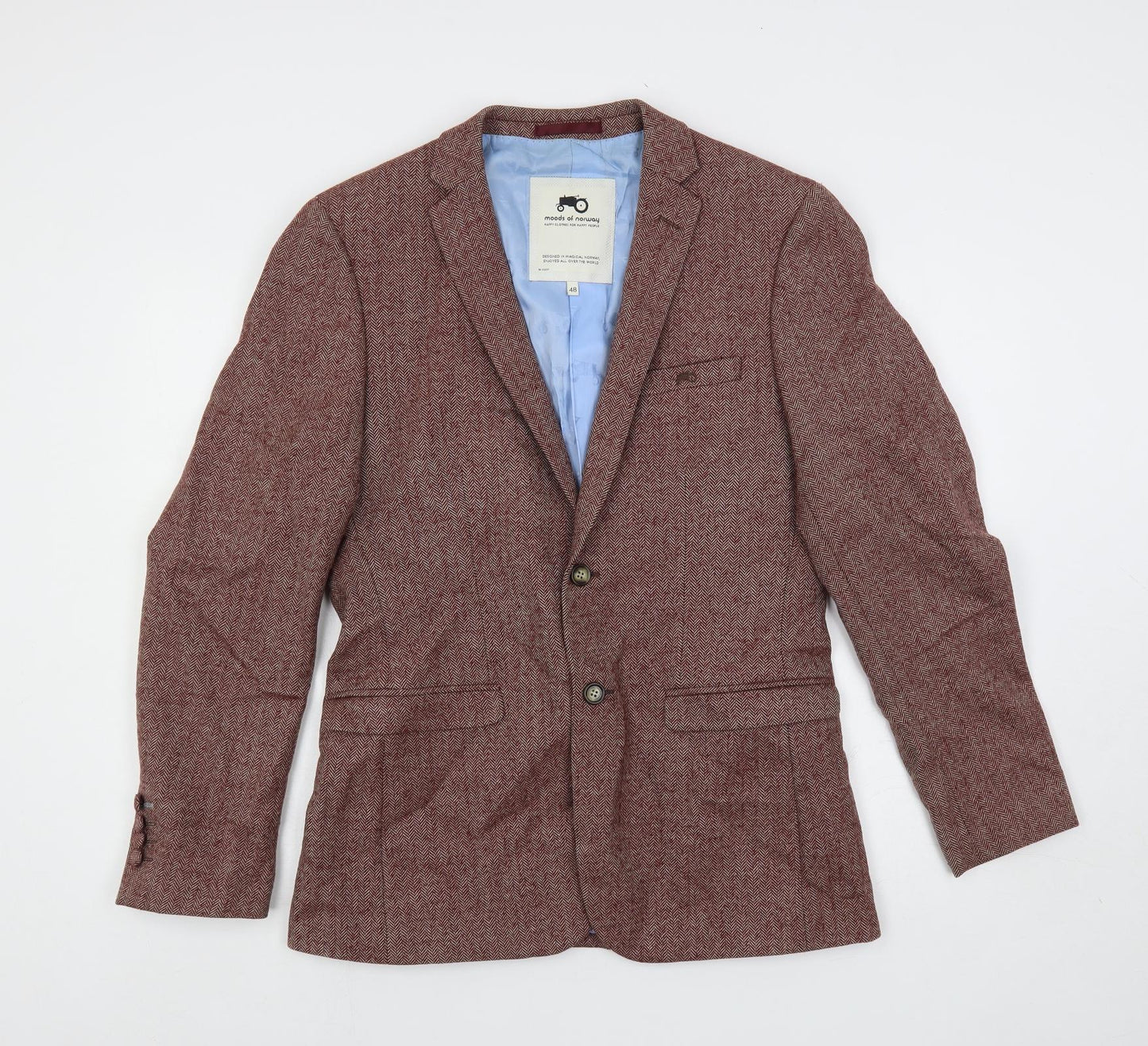Moods of Norway Mens Red Herringbone Wool Jacket Blazer Size 38 Regular