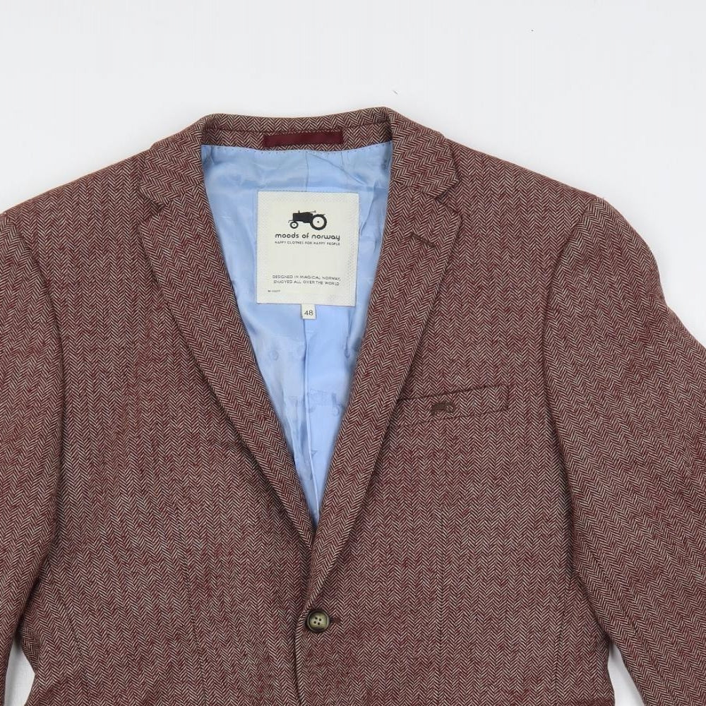 Moods of Norway Mens Red Herringbone Wool Jacket Blazer Size 38 Regular