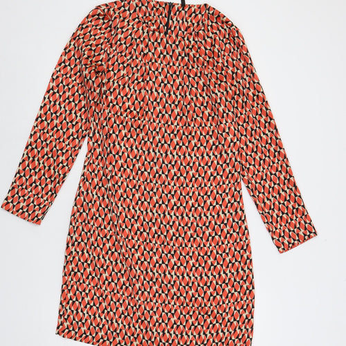 United Colors of Benetton Womens Red Geometric Polyester Shift Size S Boat Neck Zip