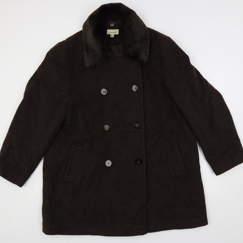 Living Womens Brown Pea Coat Coat Size 18 Button - Faux Fur Collar