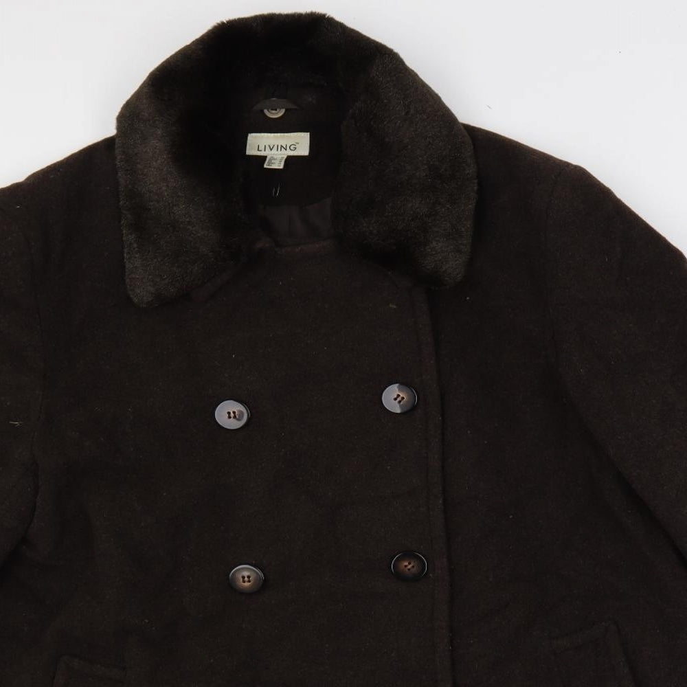 Living Womens Brown Pea Coat Coat Size 18 Button - Faux Fur Collar