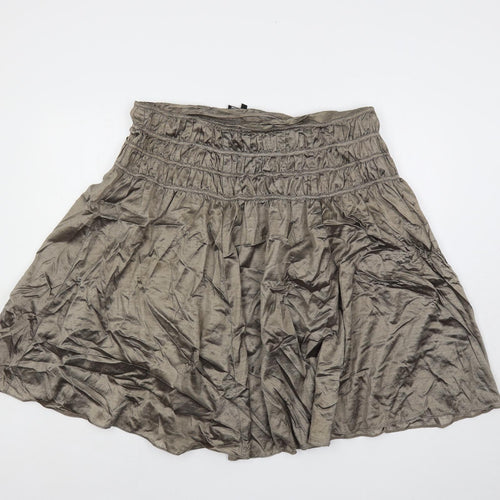 Marks and Spencer Womens Silver Viscose Flare Skirt Size 16 Zip