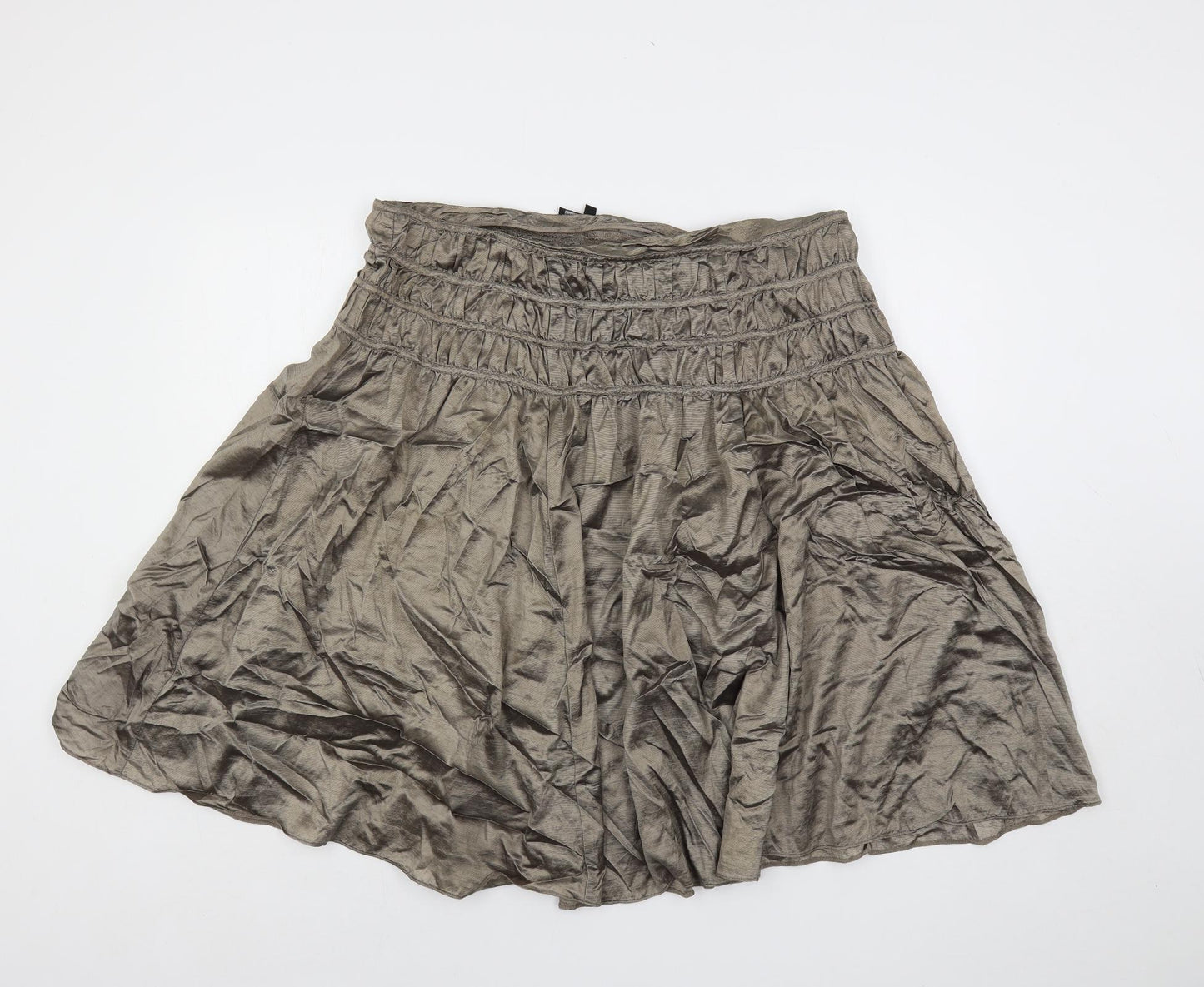 Marks and Spencer Womens Silver Viscose Flare Skirt Size 16 Zip