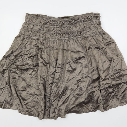 Marks and Spencer Womens Silver Viscose Flare Skirt Size 16 Zip