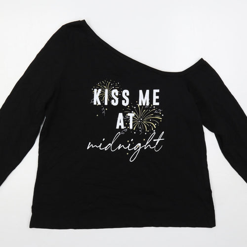 So Quiet Womens Black Cotton Basic T-Shirt Size XL Boat Neck - Slogan