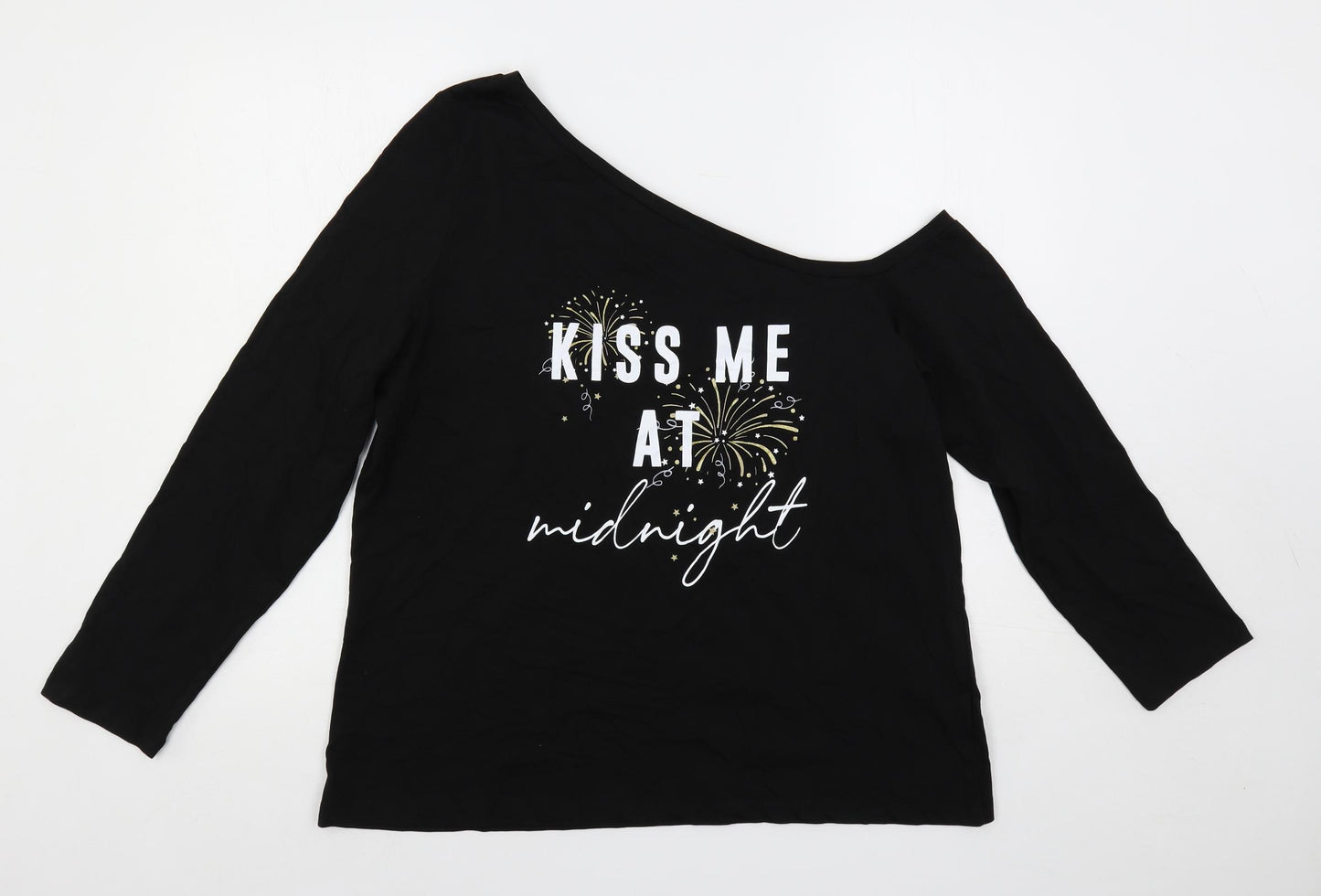 So Quiet Womens Black Cotton Basic T-Shirt Size XL Boat Neck - Slogan