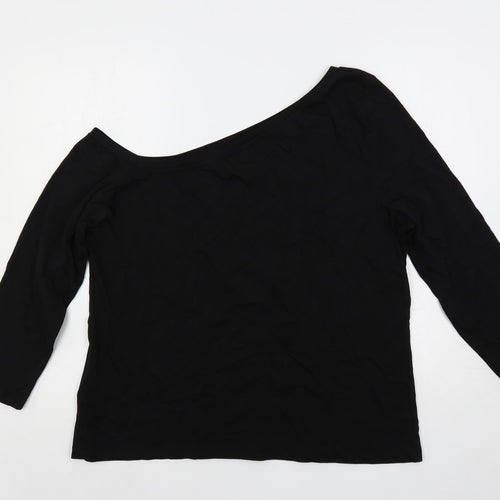 So Quiet Womens Black Cotton Basic T-Shirt Size XL Boat Neck - Slogan