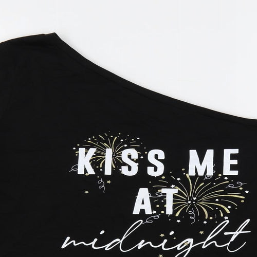 So Quiet Womens Black Cotton Basic T-Shirt Size XL Boat Neck - Slogan