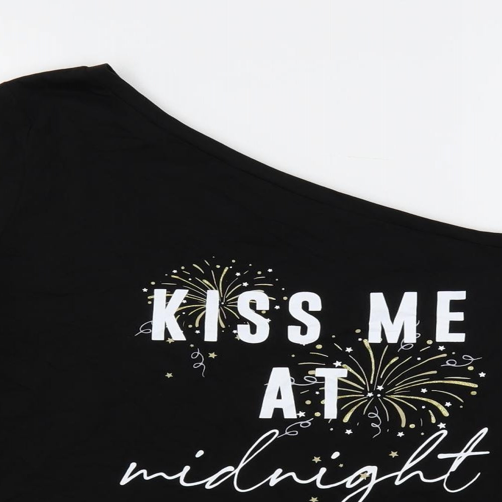 So Quiet Womens Black Cotton Basic T-Shirt Size XL Boat Neck - Slogan