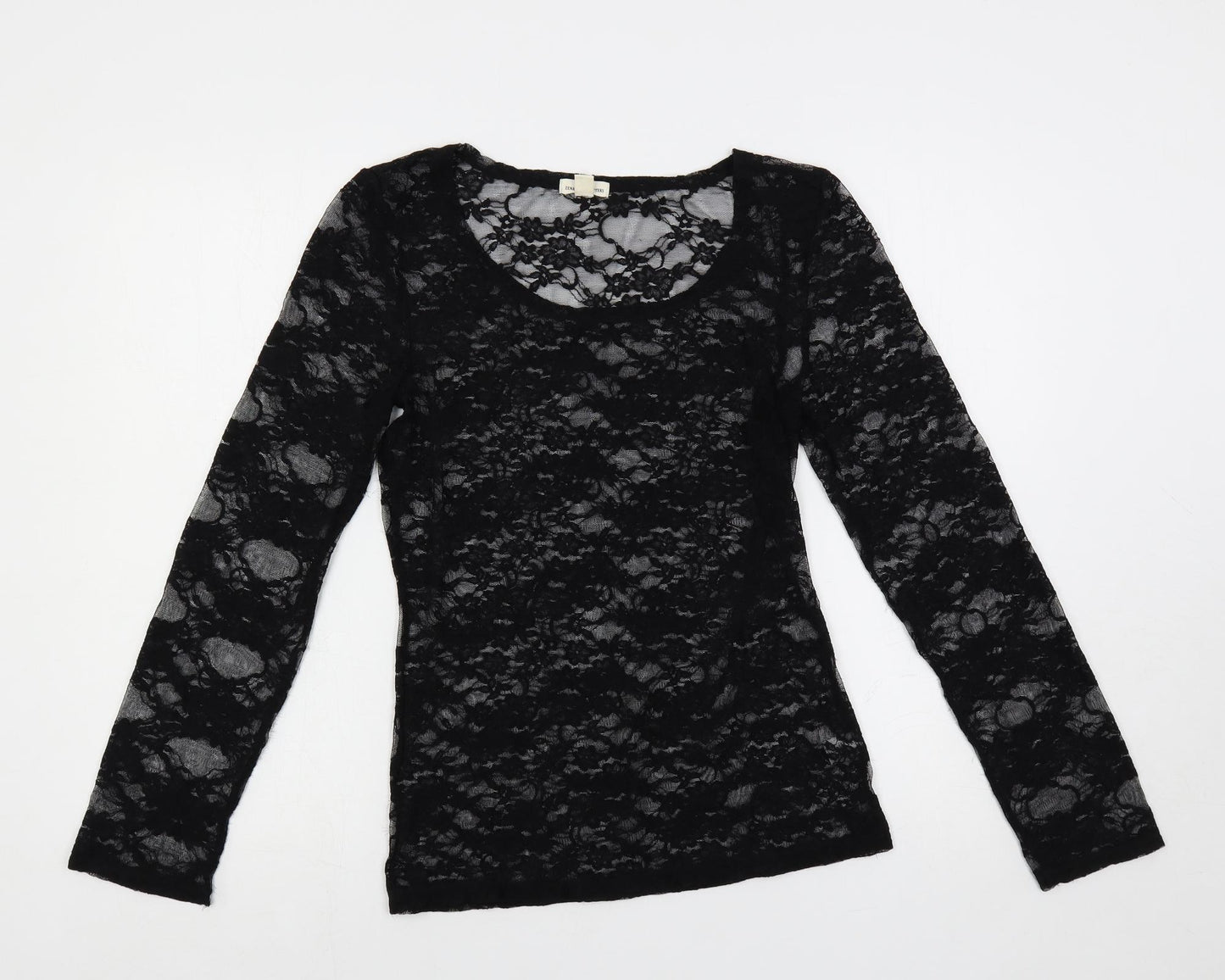 Zenana Outfitters Womens Black Nylon Basic Blouse Size L Scoop Neck - Sheer