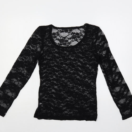 Zenana Outfitters Womens Black Nylon Basic Blouse Size L Scoop Neck - Sheer