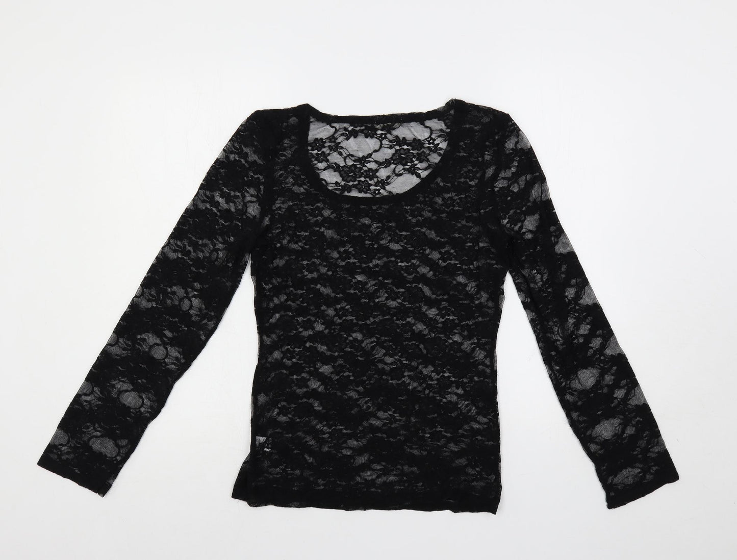 Zenana Outfitters Womens Black Nylon Basic Blouse Size L Scoop Neck - Sheer