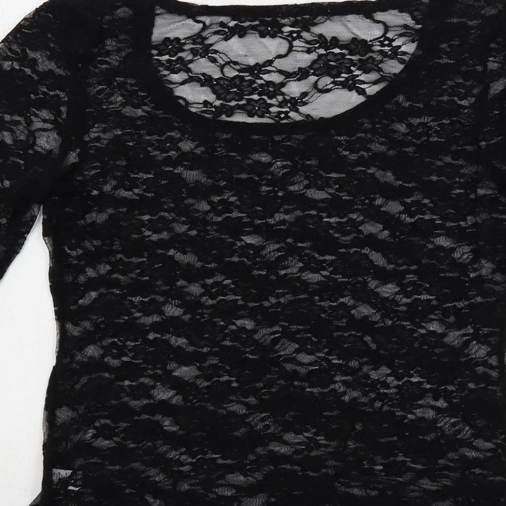 Zenana Outfitters Womens Black Nylon Basic Blouse Size L Scoop Neck - Sheer