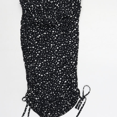 AX Paris Womens Black Polka Dot Polyester Bodycon Size S Off the Shoulder Pullover - Ruched Strapless