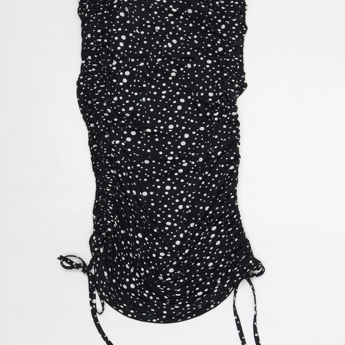 AX Paris Womens Black Polka Dot Polyester Bodycon Size S Off the Shoulder Pullover - Ruched Strapless