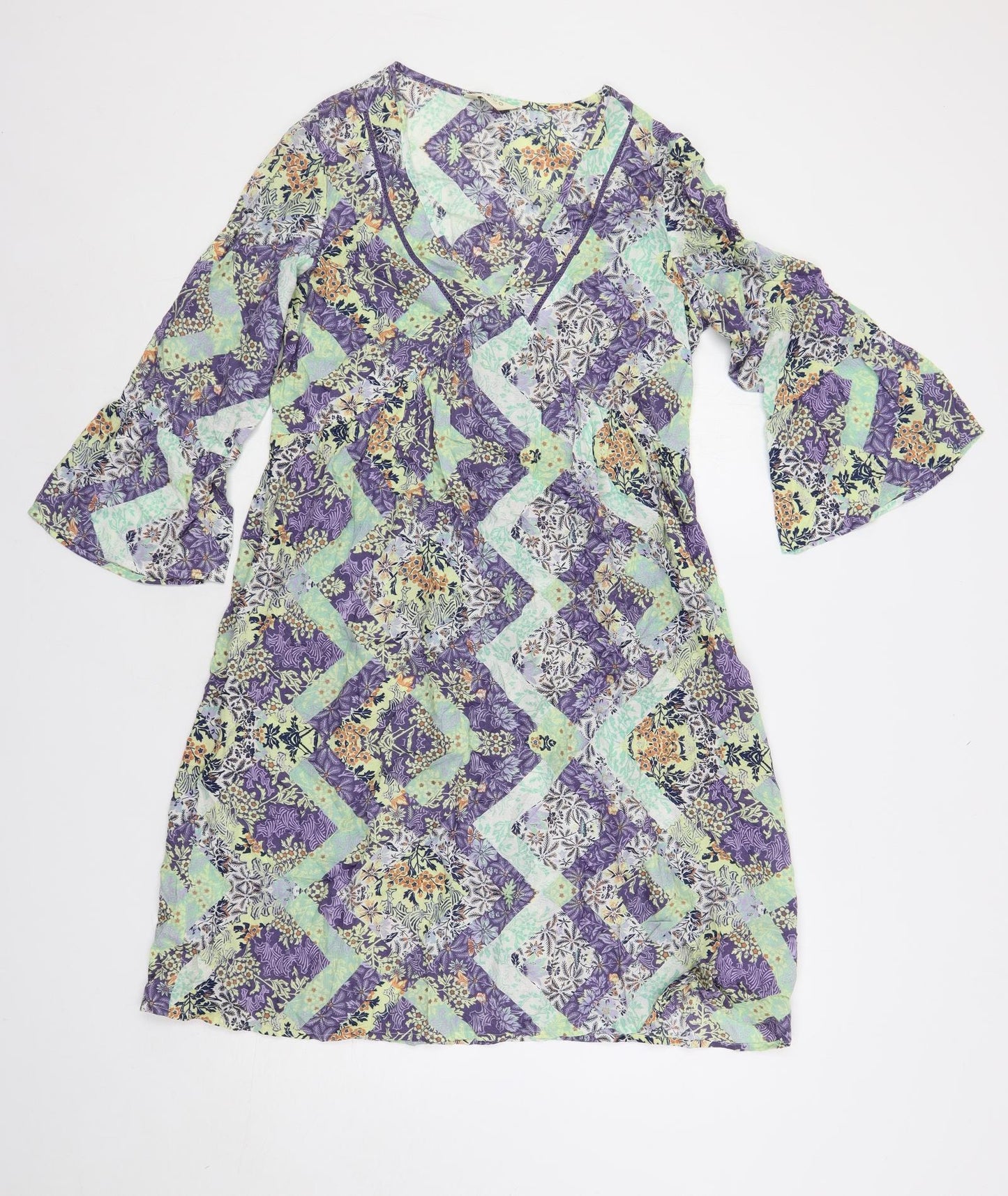 Indigo Womens Multicoloured Floral Modal A-Line Size 8 V-Neck Pullover
