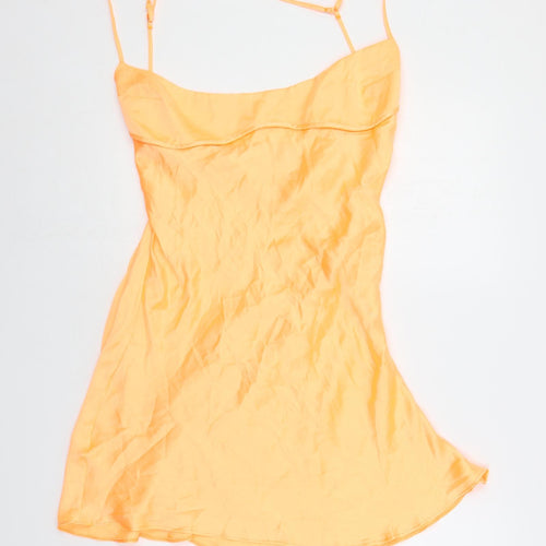 Zara Womens Orange Polyester Fit & Flare Size 2XL Square Neck Zip - Cut Out Back