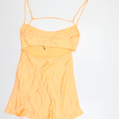 Zara Womens Orange Polyester Fit & Flare Size 2XL Square Neck Zip - Cut Out Back