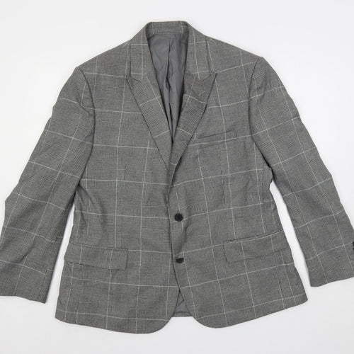 Moss 1851 Mens Grey Plaid Polyester Jacket Suit Jacket Size 44 Regular