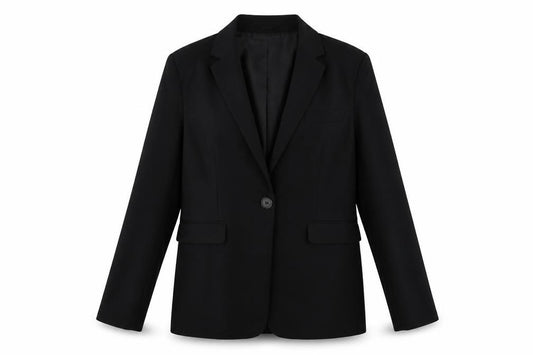 Front view of Pimkie women’s black jacket blazer, size UK 10, button