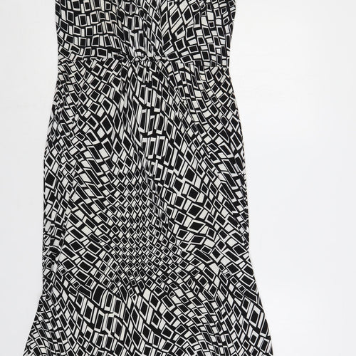 QED London Womens Black Geometric Polyester Maxi Size S V-Neck Pullover