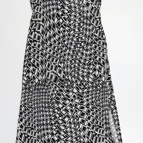 QED London Womens Black Geometric Polyester Maxi Size S V-Neck Pullover