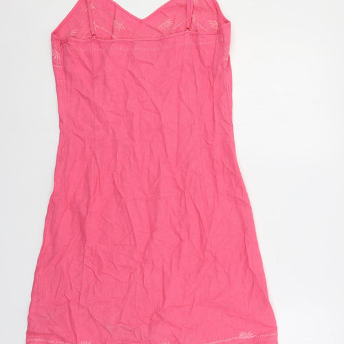 Naveau Edition Womens Pink Linen Slip Dress Size 12 V-Neck Pullover - Embroidered
