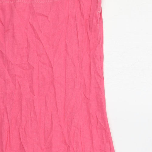 Naveau Edition Womens Pink Linen Slip Dress Size 12 V-Neck Pullover - Embroidered
