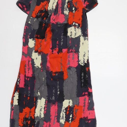 Monsoon Womens Multicoloured Geometric Silk Shift Size 10 Boat Neck Button