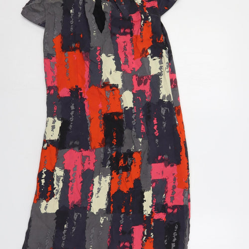 Monsoon Womens Multicoloured Geometric Silk Shift Size 10 Boat Neck Button