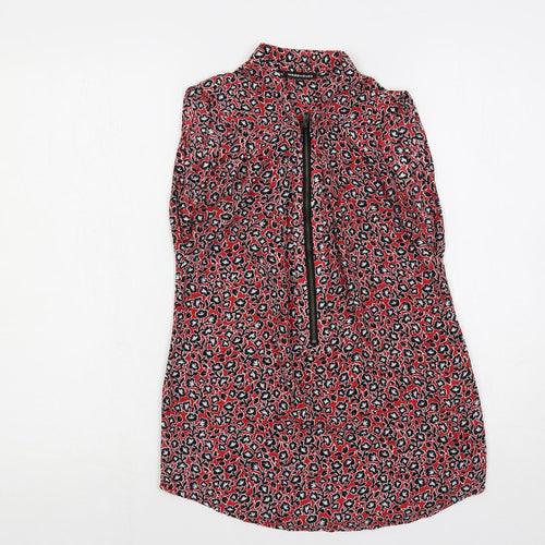 Warehouse Womens Red Floral Polyester Basic Blouse Size 6 Collared