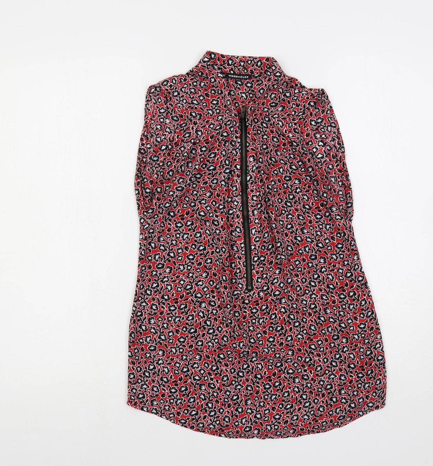 Warehouse Womens Red Floral Polyester Basic Blouse Size 6 Collared