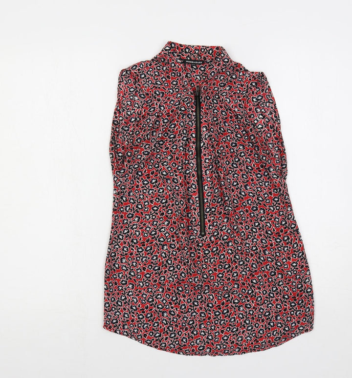 Warehouse Womens Red Floral Polyester Basic Blouse Size 6 Collared