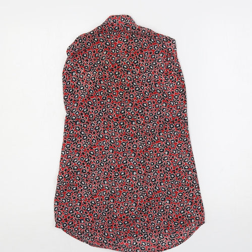 Warehouse Womens Red Floral Polyester Basic Blouse Size 6 Collared
