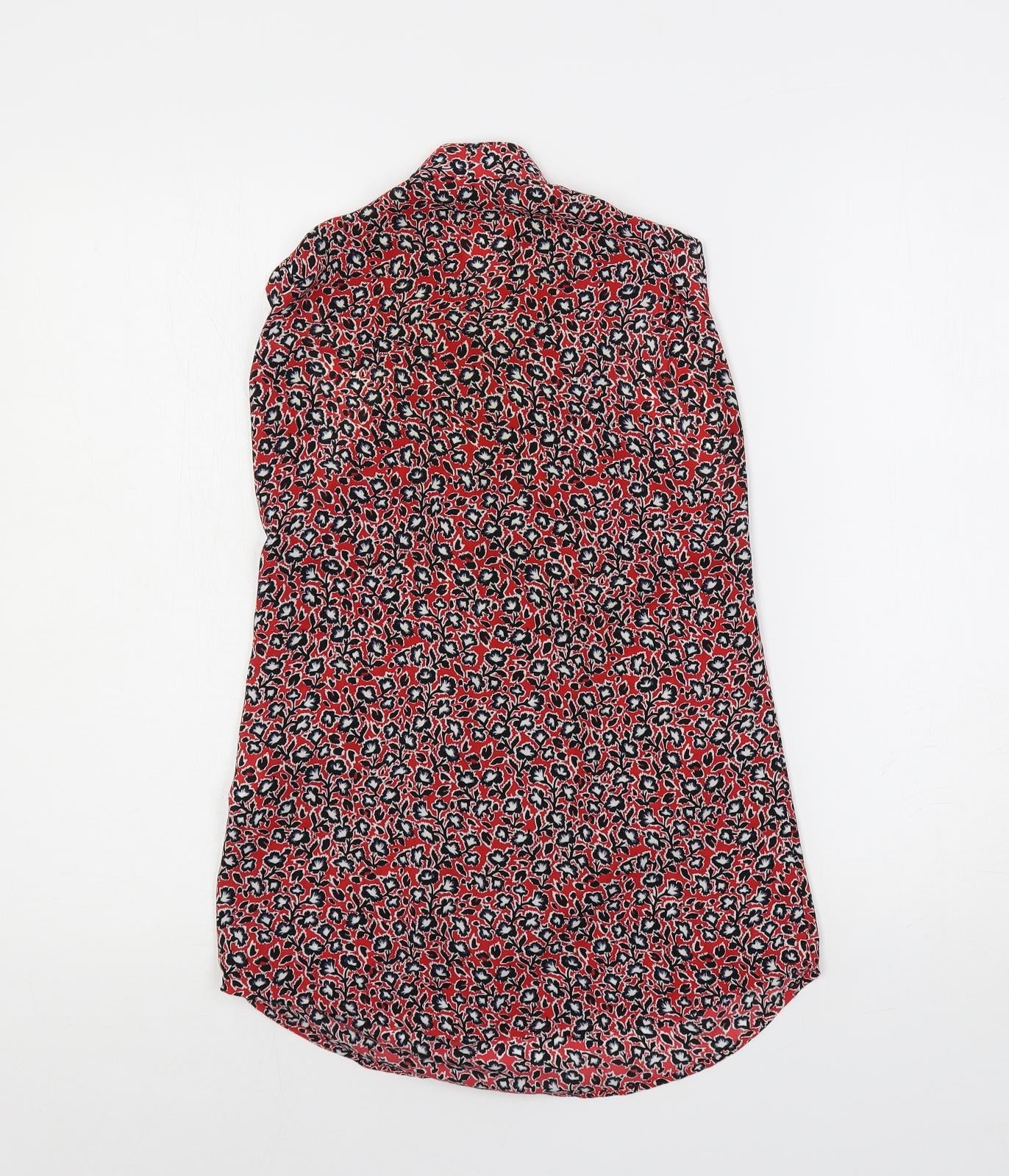 Warehouse Womens Red Floral Polyester Basic Blouse Size 6 Collared