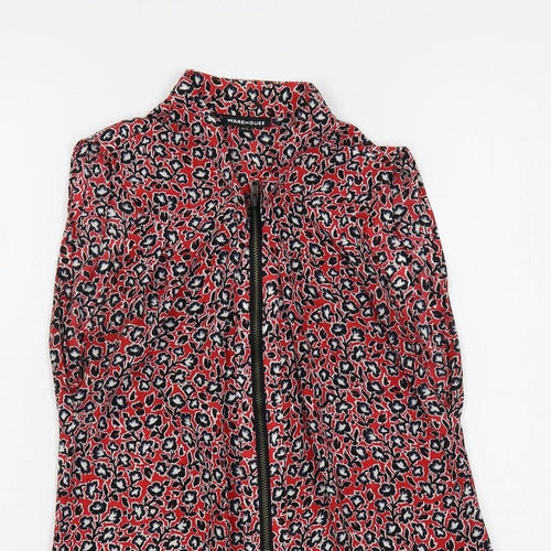 Warehouse Womens Red Floral Polyester Basic Blouse Size 6 Collared