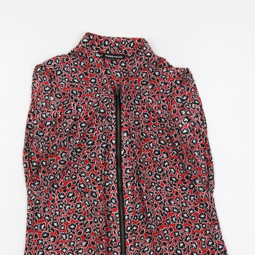 Warehouse Womens Red Floral Polyester Basic Blouse Size 6 Collared