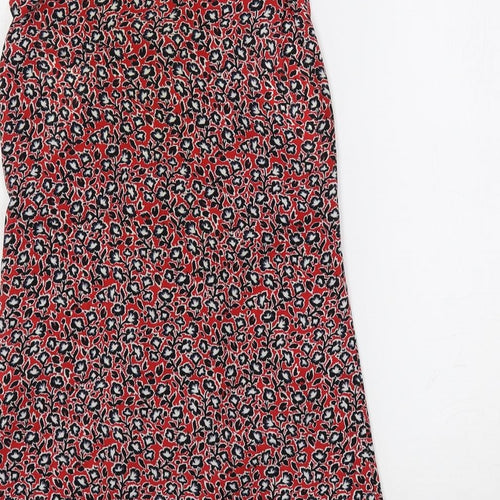 Warehouse Womens Red Floral Polyester Basic Blouse Size 6 Collared
