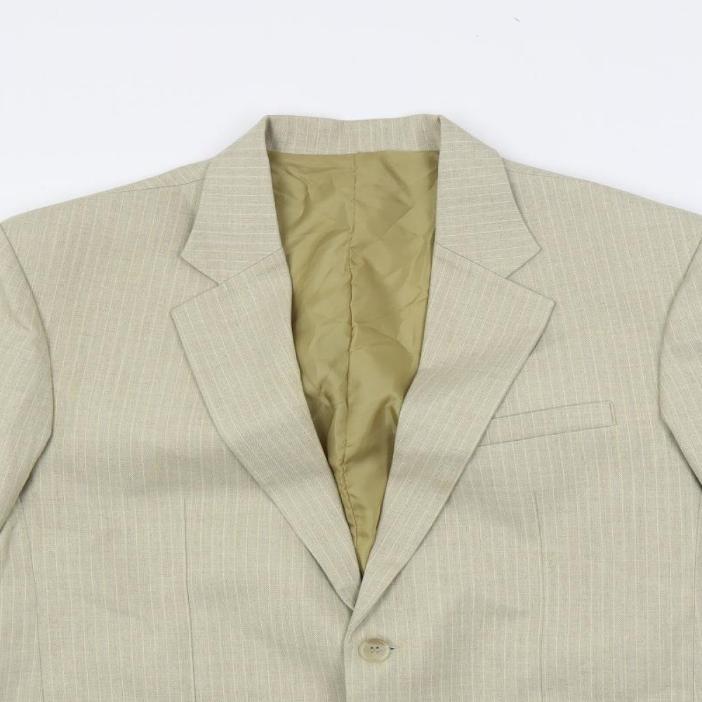 Gio gio Mens Beige Striped Polyester Jacket Suit Jacket Size 40 Regular