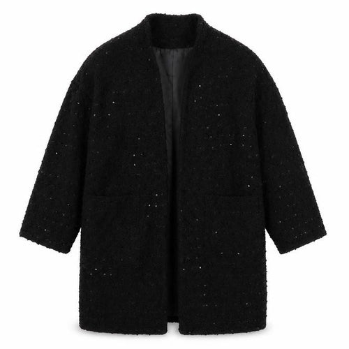 Mela Loves London Womens Black Overcoat Coat Size 12 - Open Sequin