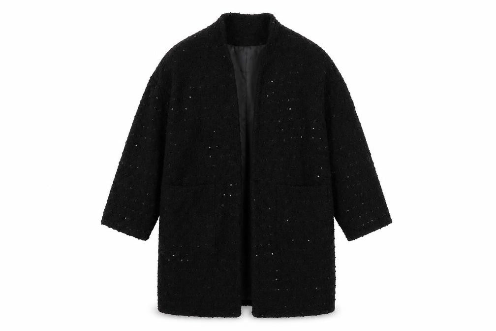 Mela Loves London Womens Black Overcoat Coat Size 12 - Open Sequin