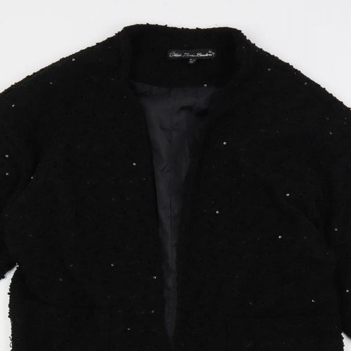Mela Loves London Womens Black Overcoat Coat Size 12 - Open Sequin