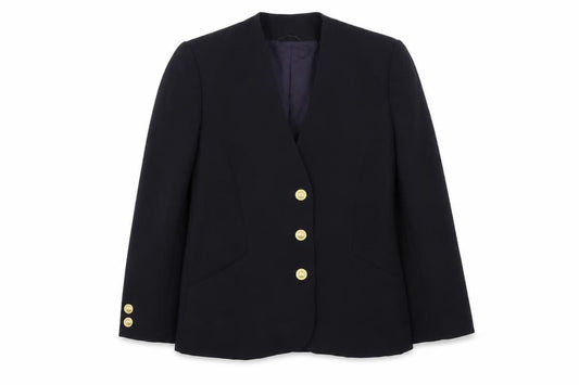 Front view of GARDEUR women’s blue jacket blazer, size UK 12, button