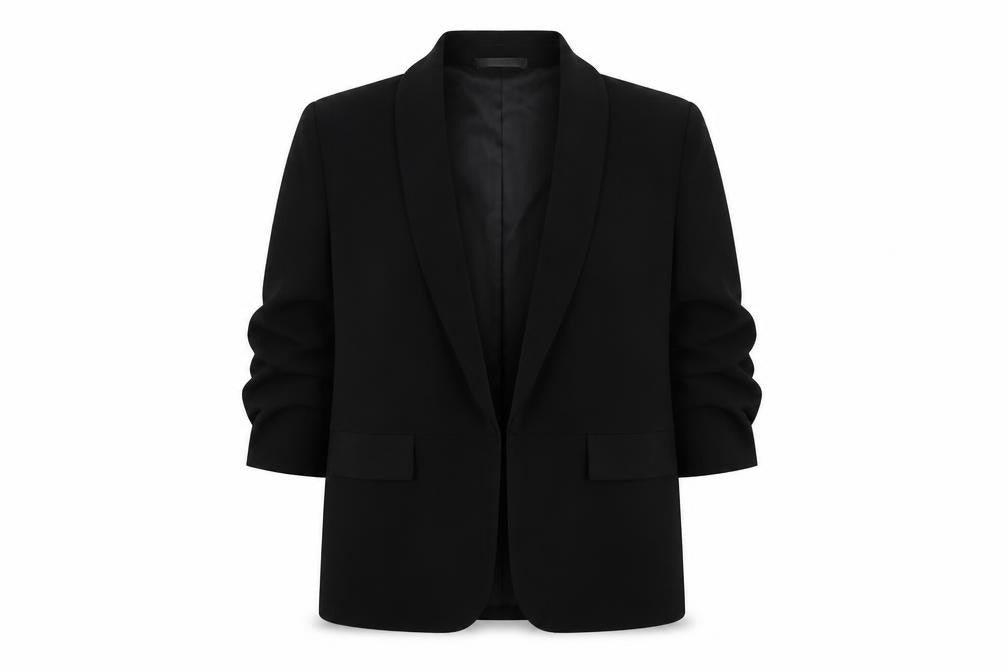 Front view of Pink Boutique women’s black jacket blazer, size M, - open