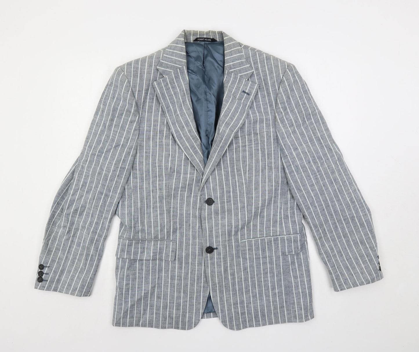Saint Hilare Mens Blue Striped Linen Jacket Blazer Size 38 Regular
